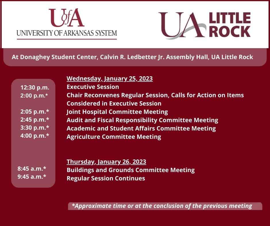 Trustees to Meet Jan. 2526 at UA Little Rock University of Arkansas